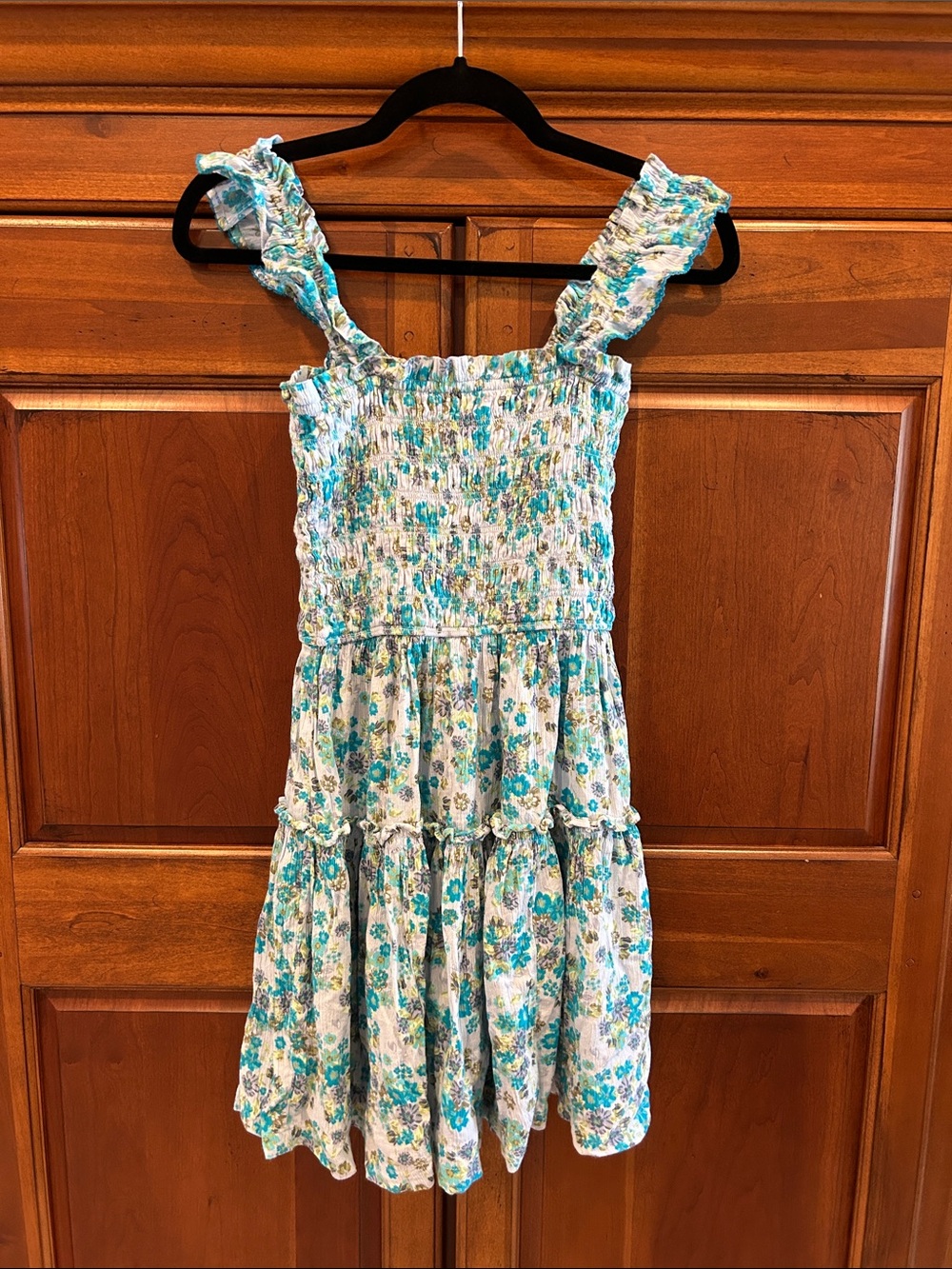 aerie Blue Floral Smocked Tiered Dress